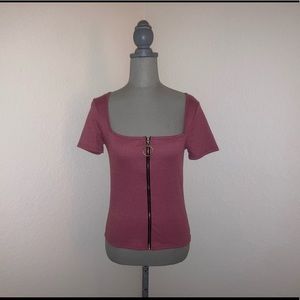 Zipper Front Top S Say Any Thing-Rose